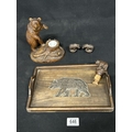 Blackforest: Carved Bear Inkstand, height 19 cms, Tray, Bottle Stopper ...