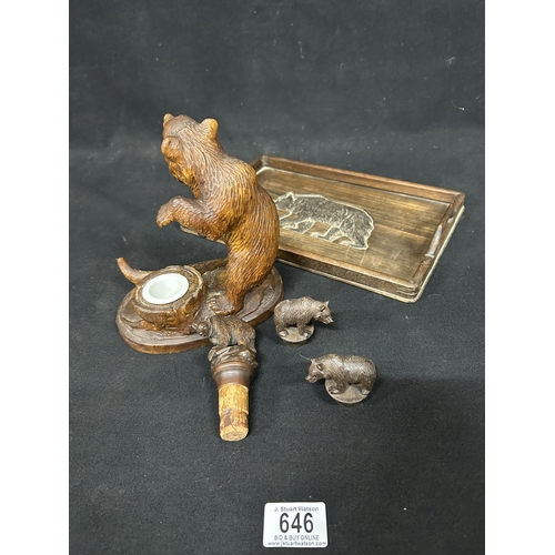 Blackforest: Carved Bear Inkstand, height 19 cms, Tray, Bottle Stopper ...