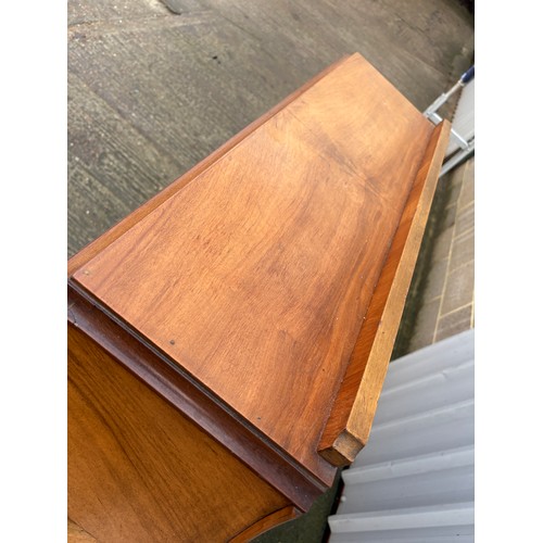 246 - An art deco shaped walnut glazed display cabinet 113x28x126