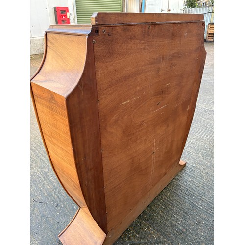 246 - An art deco shaped walnut glazed display cabinet 113x28x126