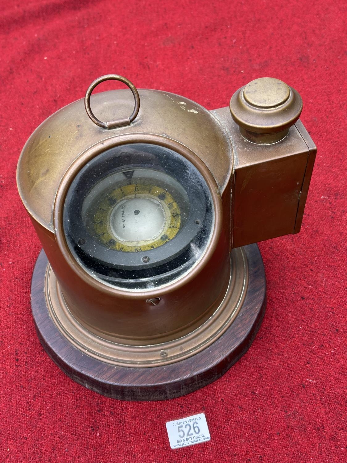 Brass binnacle compass, height 26cms