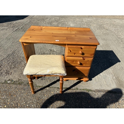 120 - A modern pine kneehole desk with stool