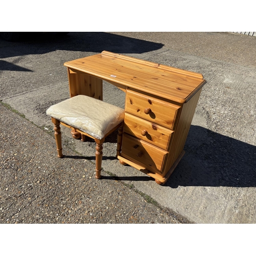 120 - A modern pine kneehole desk with stool