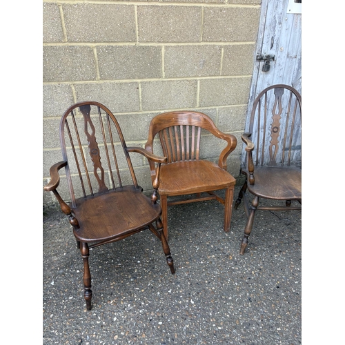 243 - Three oak carver chairs and a bentwood hall stand