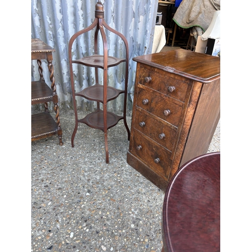 249 - An oak barley twist table, mahogany cake stand, oval occasional table, mahogany bedside and circular... 
