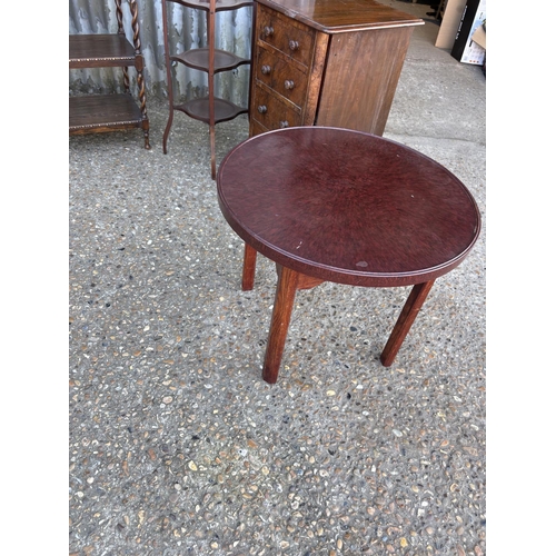 249 - An oak barley twist table, mahogany cake stand, oval occasional table, mahogany bedside and circular... 