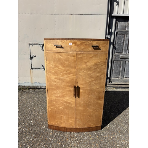 257 - A deco style maple gents tallboy with button label 'Pall mall east HAMPTONS London' 84x46x140
