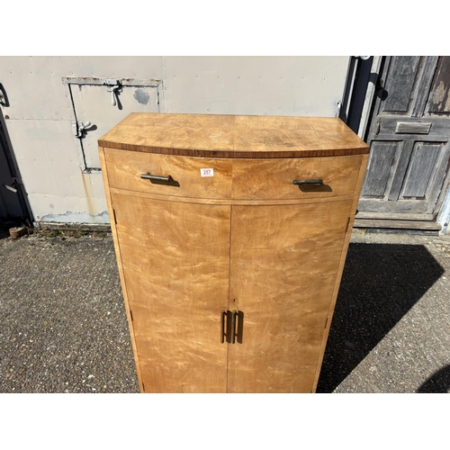 257 - A deco style maple gents tallboy with button label 'Pall mall east HAMPTONS London' 84x46x140