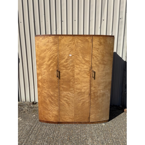 258 - A deco style maple three section wardrobe 	65x50x190