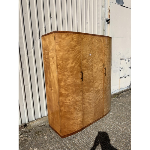 258 - A deco style maple three section wardrobe 	65x50x190