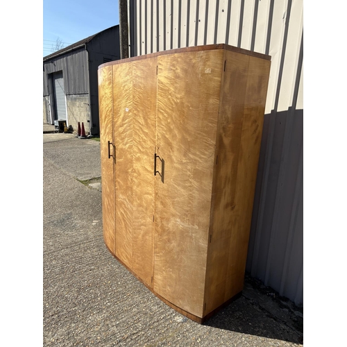 258 - A deco style maple three section wardrobe 	65x50x190