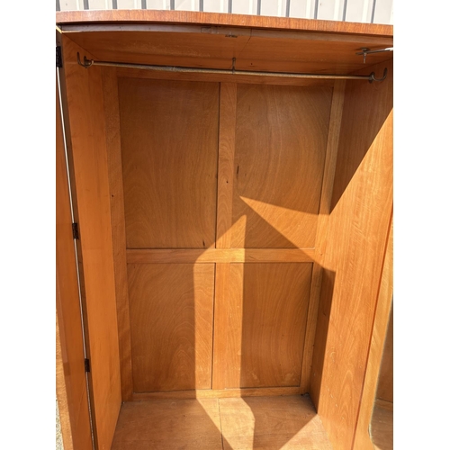 258 - A deco style maple three section wardrobe 	65x50x190