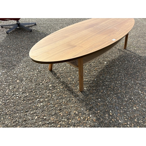 279 - A mid century modern teak effect surfboard coffee table 180x60x40