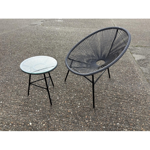 287 - A modern grey string  patio chair with drinks table