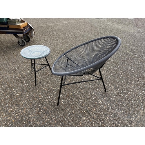 287 - A modern grey string  patio chair with drinks table