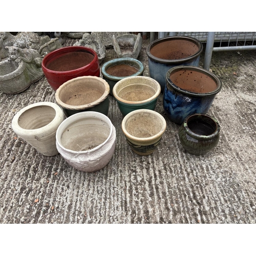 474 - A collection of 10 assorted glazed garden pots
