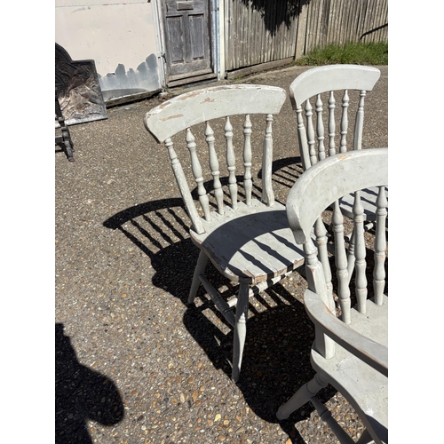 65 - A set of six grey painted pine kitchen chairs