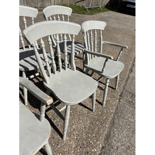 65 - A set of six grey painted pine kitchen chairs