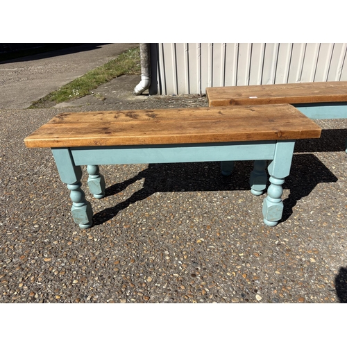 98 - A pair of painted pine benches 110x35x45