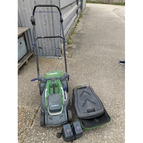 501 - Powerbase Battery lawn mower with box, 2 batteries and charger