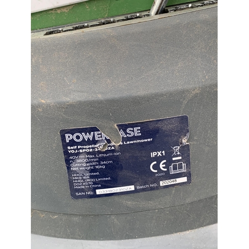 501 - Powerbase Battery lawn mower with box, 2 batteries and charger