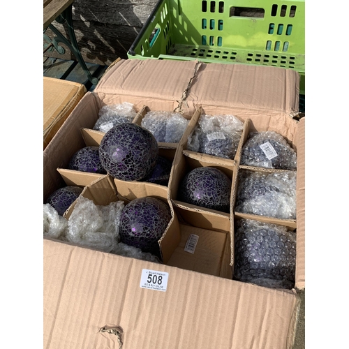 508 - Two Boxes of 48 Purple Crackle Glass Balls each 10 cms diameter