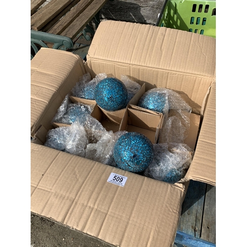 509 - One box of 45 Blue Crackle Glass Balls each 10 cms diameter