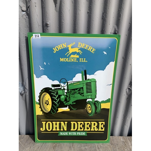 514 - Metal Sign John Deere Made With Pride, 70 x 50 cms