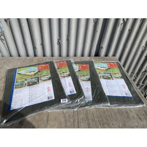 516 - 4 Green Tarpaulins each 2m x 3m