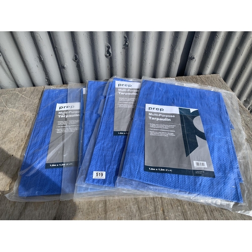 519 - 5 Blue Tarpaulins each 1.8m x 1.2m