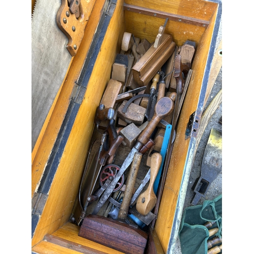 547 - Antique Wooden Dockyards Carpenters Toolbox and good quality contents