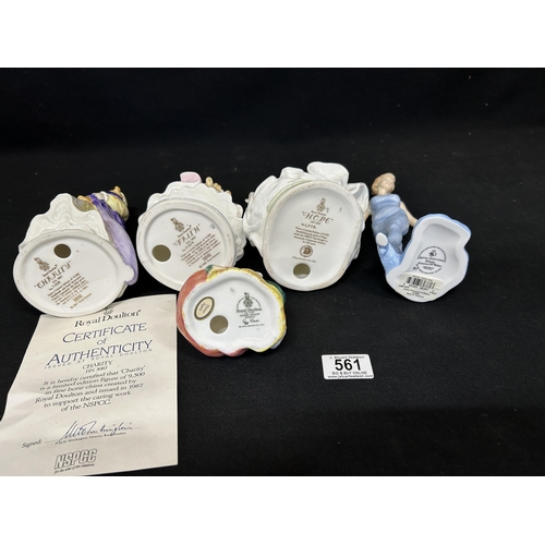 561 - Royal Doulton: Set of 3 Faith, Hope and Charity, height 22cms, Diana Princess of Wales and Home Agai... 