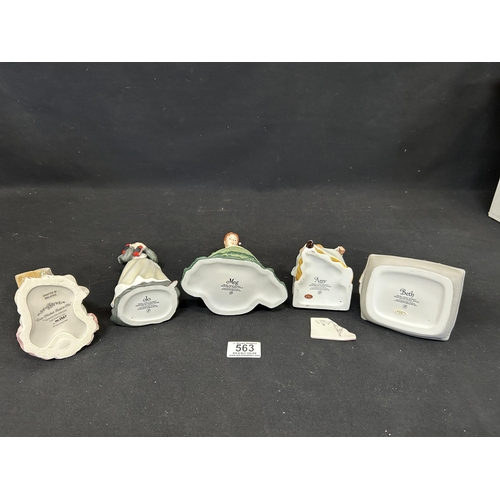563 - 4 Franklin Mint Little Women Figures, 1 with Drawing Slate broken but piece present plus Franklin Mi... 