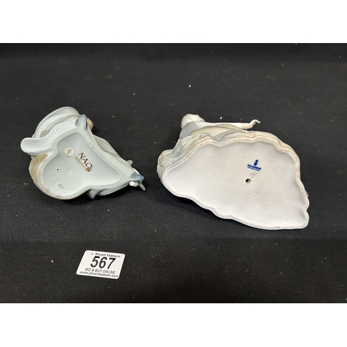 567 - Lladro Girl with Dove Figure and NAO Girl with Puppies Figure