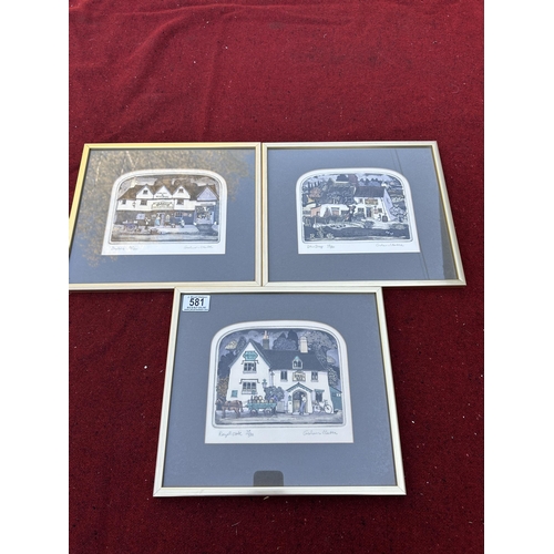 581 - 3 Graham Clarke Ltd Edition framed and signed prints, each 30 x 25cms