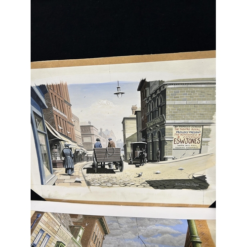 625 - Two unframed Watercolours of Rochester signed A Rowland-Page plus collection of vintage Poetry & Sha... 