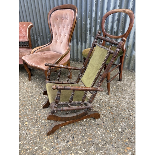 A children's American style rocker together with Victorian button back ...