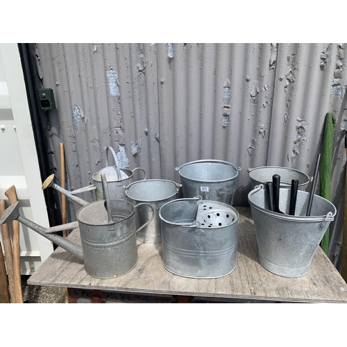 7 pieces of Galvanised ware and coal shovels