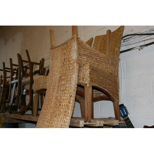 416 - 3 WOVEN RUSH DINING CHAIRS