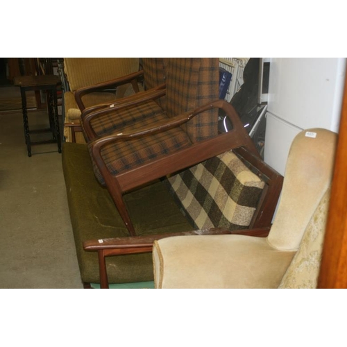 449 - WOODEN THREE PIECE, SOFABED ETC..