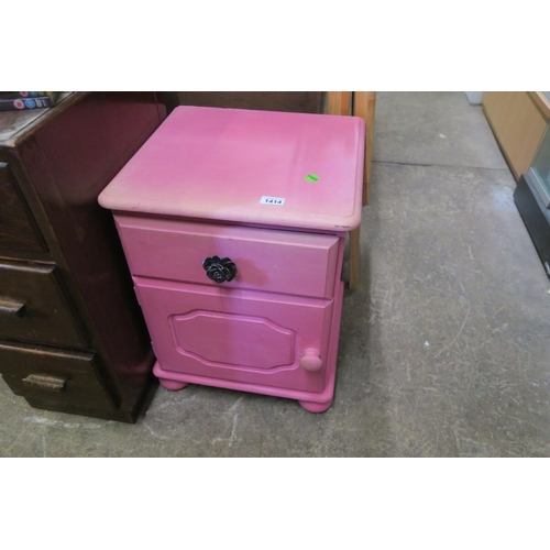 1414 - PINK PAINTED BEDROOM SIDE CUPBOARD