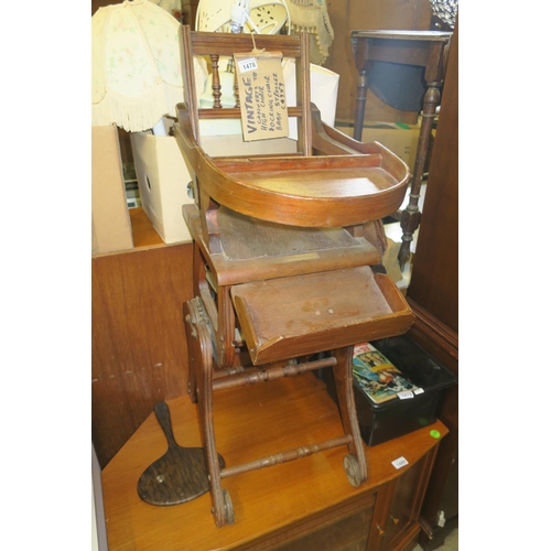 1478 - VINTAGE HIGH CHAIR WHICH CONVERTS TO ROCKING CHAIR AND STROLLER