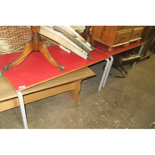 1575 - 2 RED SCHOOL TABLES