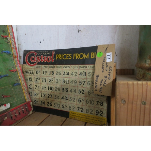 311 - VINTAGE METAL CASTROL OIL PRICE LIST