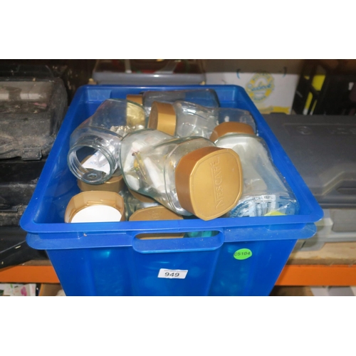 949 - BOX OF COFFEE JARS W/ SCREWS, WASHERS ETC