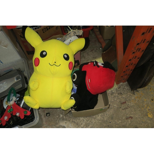 110 - BOX OF STUFFED TOYS- PIKACHU, JOKER ETC