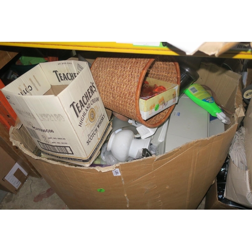 161 - 1 LARGE BOX OF ODDS- LIGHTS, KITCHENWARE ETC