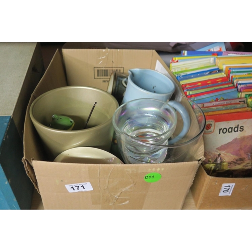 171 - BOX OF GLASS & KITCHENWARE