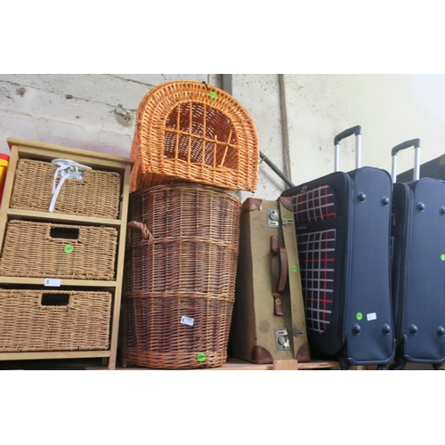 6 - WICKER LAUNDRY BASKET & WICKER CAT CARRIER