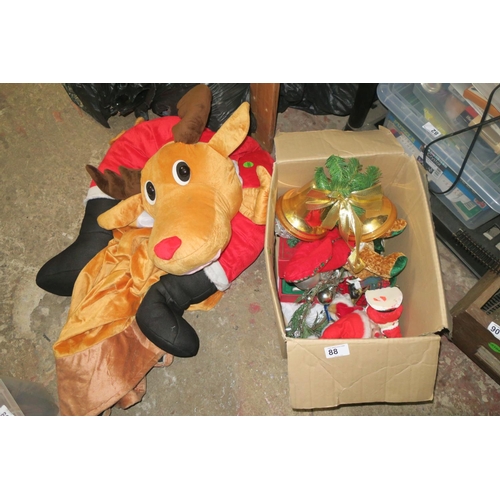 88 - BOX OF CHRISTMAS DECORATIONS & COSTUME